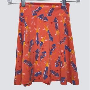 LuLaRoe Girls Azure Skirt Orange With Blue Rockets 4Th Of July Size 4 (4-5)